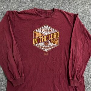 Light Source Long Sleeve Shirt Mens Size L Maroon Psalm 37:3 Religious Graphic